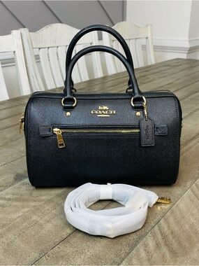 Coach Rowan Satchel in Black Crossgrain Leather – Crossbody Bag F79946